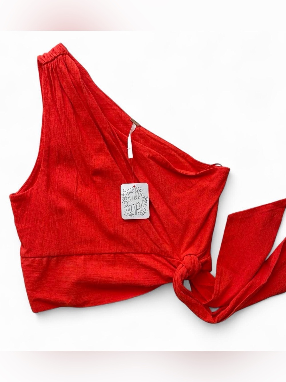 Free People One-Shoulder Tie Bandeau in Bright Red